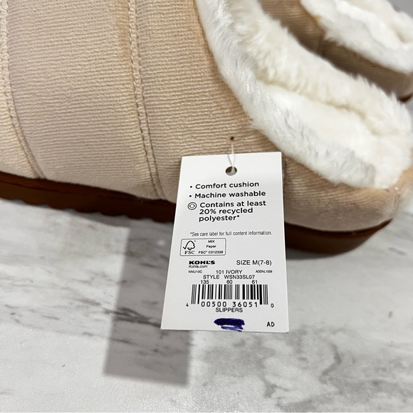 Sonoma Goods For Life Corduroy Clog Slippers Cream Beige Size 7/8 - Picture 8 of 9